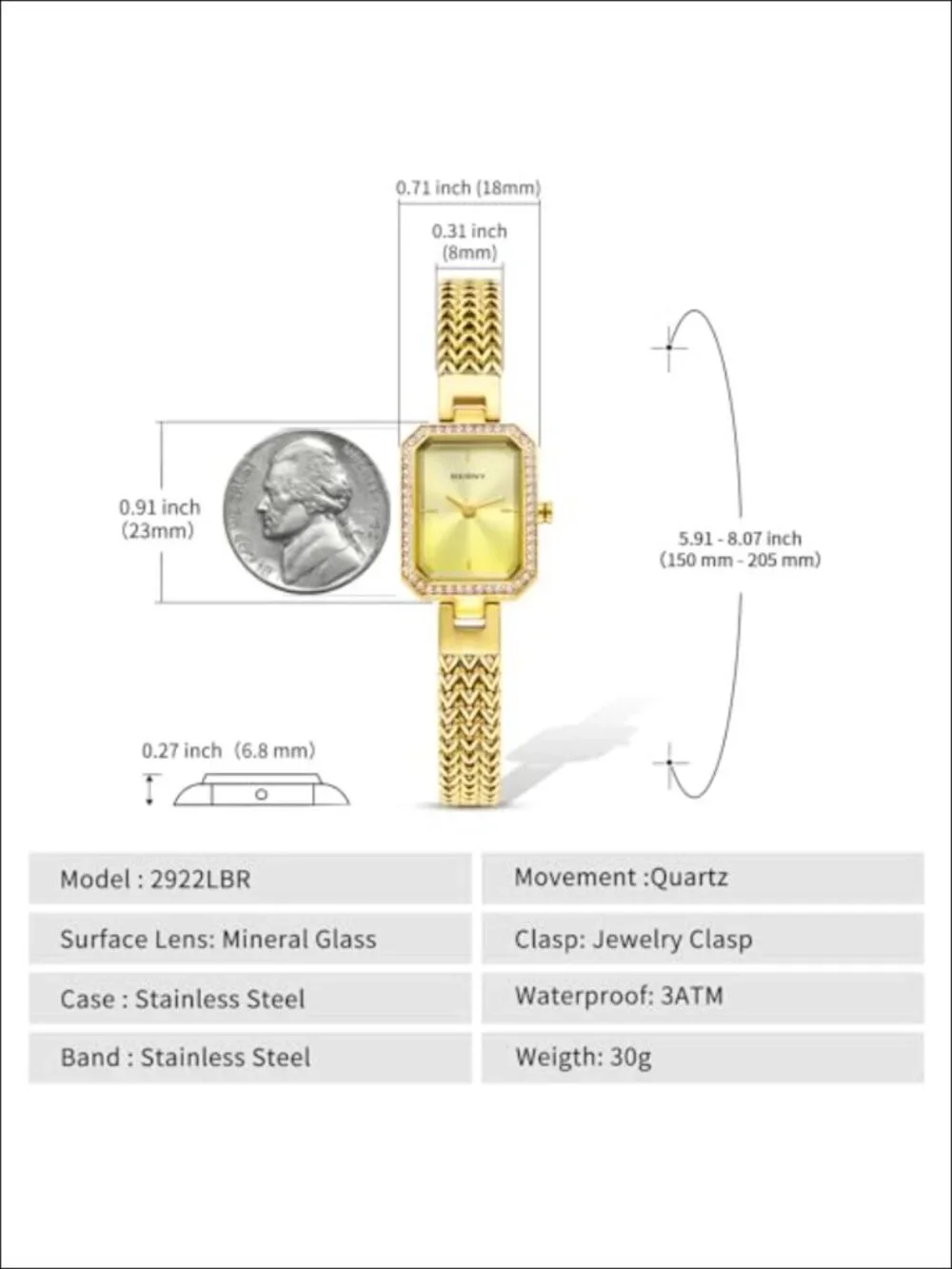 Dainty Quartz Wrist Watch and Bracelet Set - Stainless Steel, Crystal Accented,